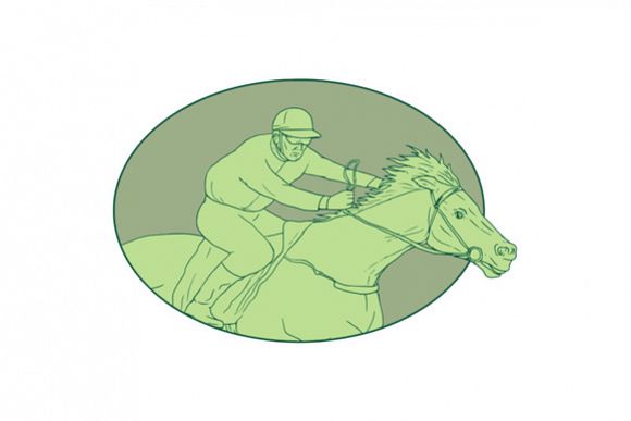 Horse Jockey Racing Oval Drawing example image 1