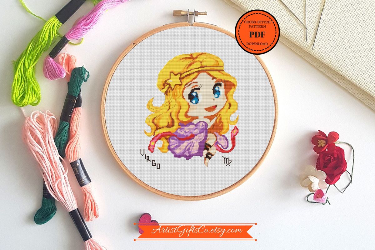Cutest Virgo for September birthday cross stitch pattern PDF example image 1