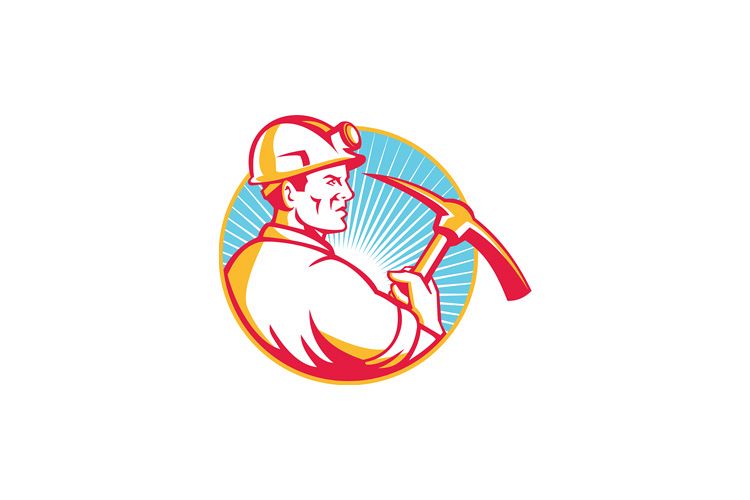 Coal Miner With Pick Axe Looking Up Retro example image 1