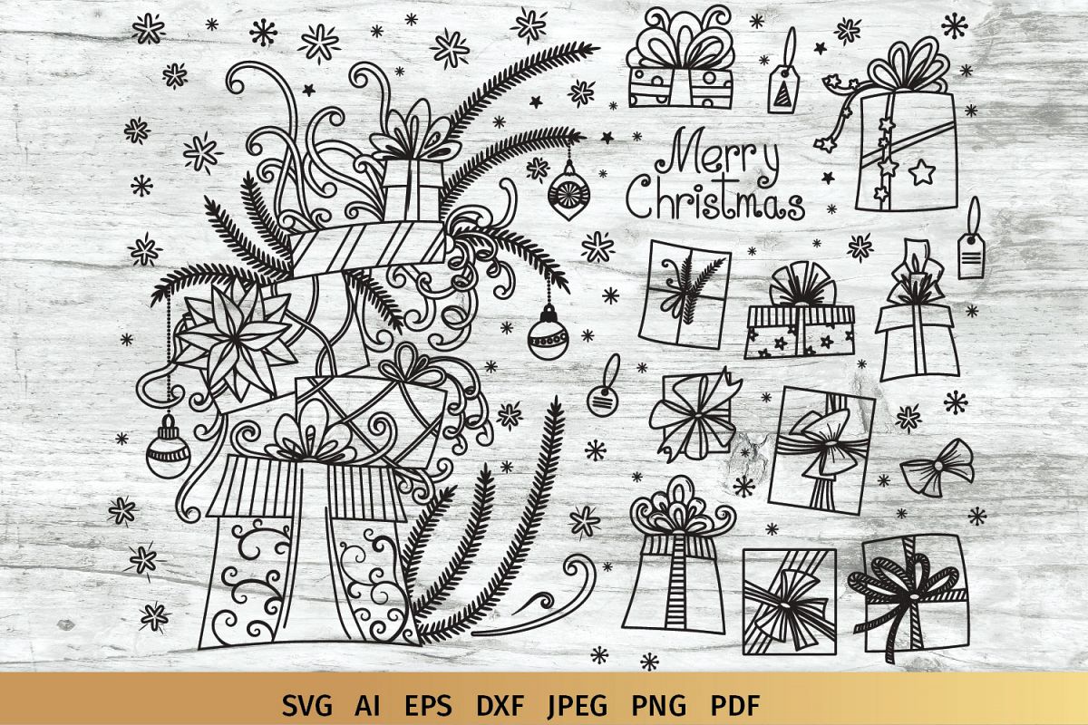 Christmas Gifts Doodles SVG example image 1