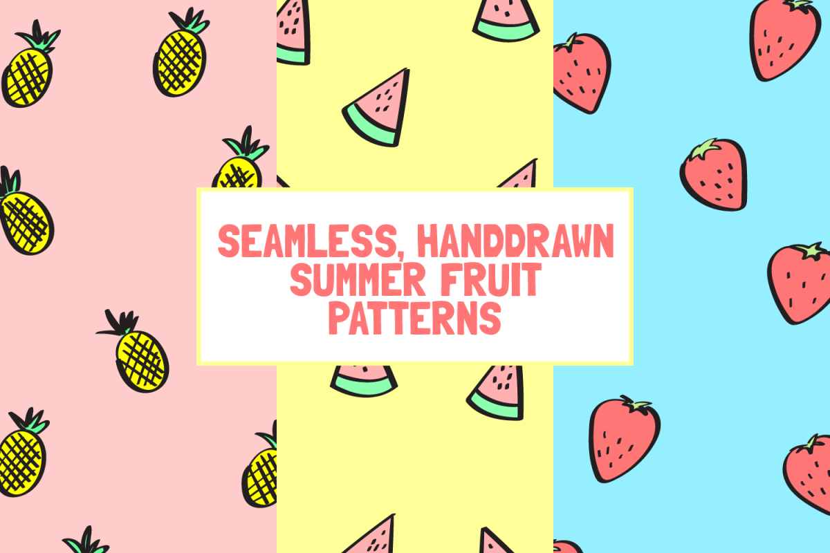 6 Seamless Handdrawn Summer Fruits Pattern Backgrounds example image 1