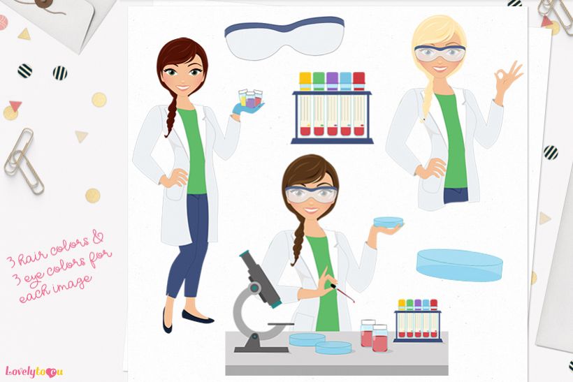 Med lab woman character clip art L287 Ariel example image 1