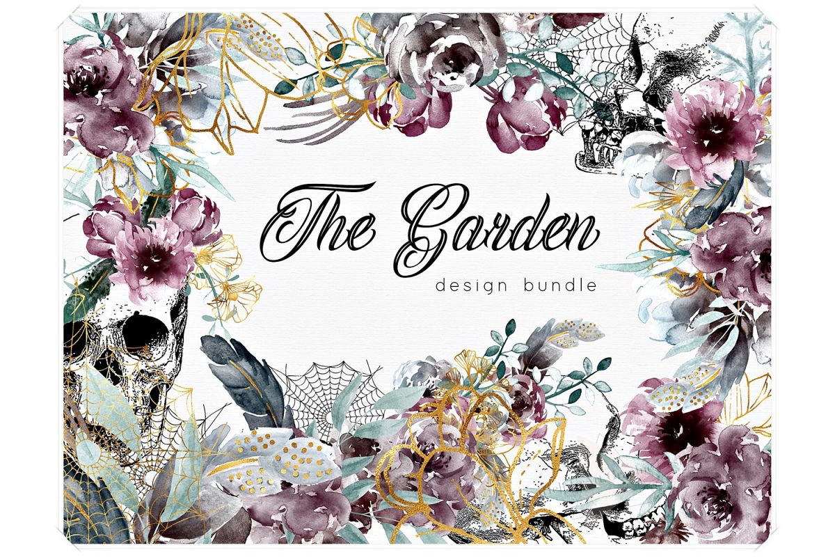 Halloween Design Bundle - Skulls and Flowers Clipart example image 1