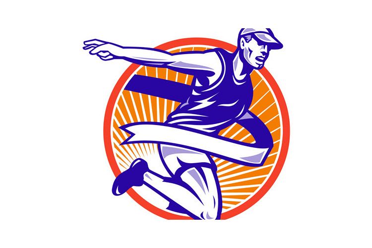 Male Marathon Runner Running Retro Woodcut example image 1