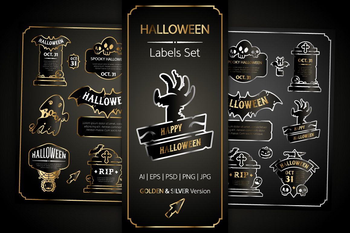 Halloween Design Golden Labels Set example image 1