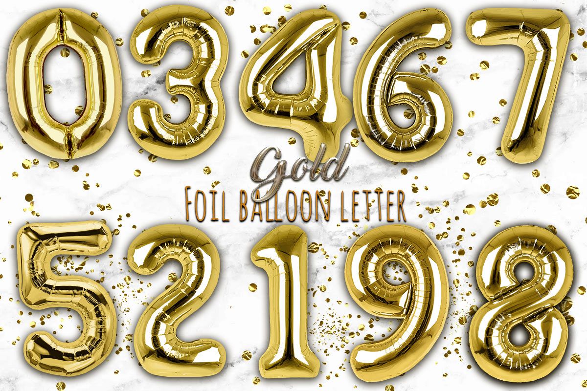 Gold Foil Balloon Numbers PNG- Hand Drawn example image 1