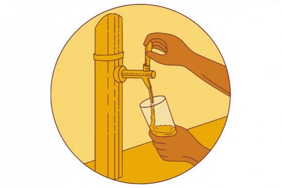 Hand Holding Glass Pouring Beer Tap Circle Drawing example image 1