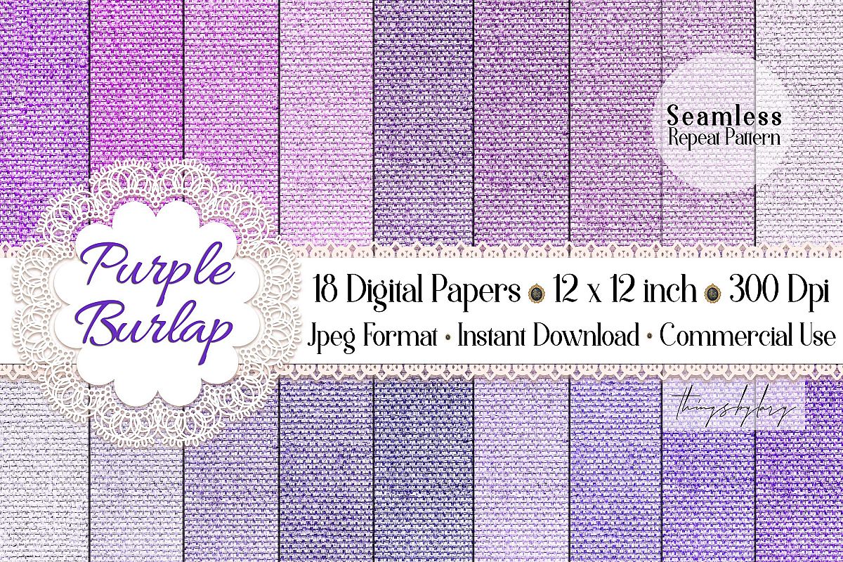 18 Seamless Realistic Purple Lilac Burlap Digital Papers example image 1