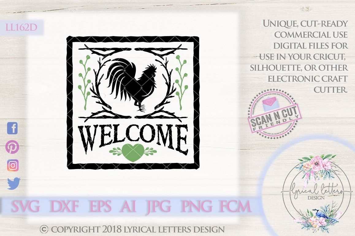 Welcome Rooster Farmhouse SVG Cut File LL162D example image 1