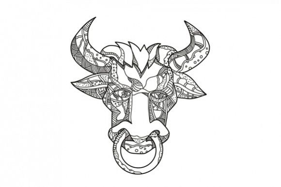 Pinzgauer Bull Head Front Doodle Art example image 1