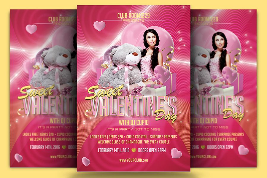 Sweet Valentine's Day Flyer Template & Facebook Cover example image 1