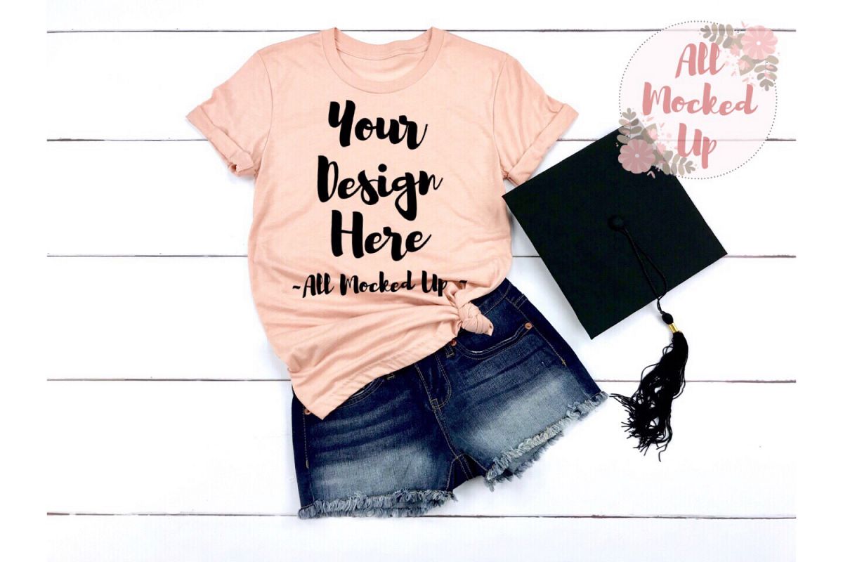 Bella Canvas 3001 / 3413 PEACH Shirt Graduation Mock Up 3/19 example image 1