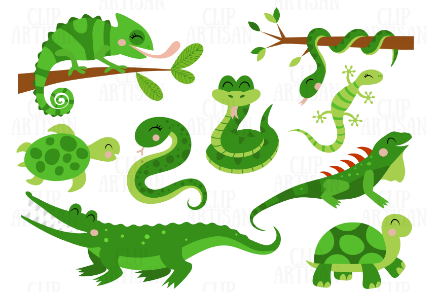 Reptiles Clipart, Chameleon, Crocodile, Lizard, Snake (382498