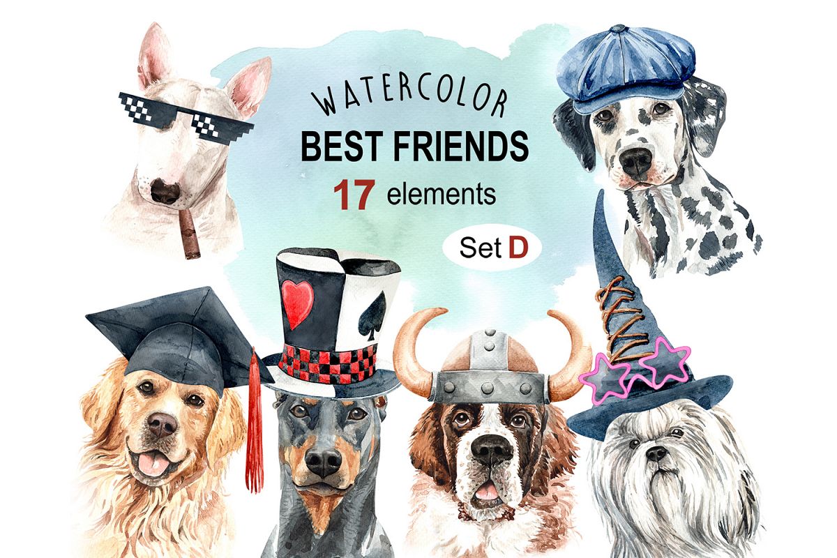 Dog watercolor clipart, Pet clip arts, Dog Set D example image 1