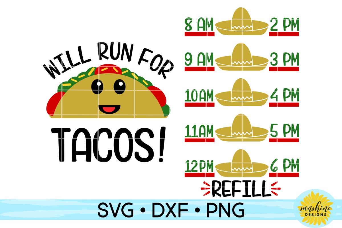 WILL RUN FOR TACOS - WATER INTAKE TRACKER SVG example image 1