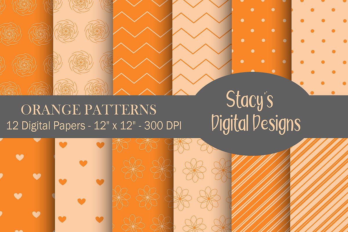 Orange Patterns - 12 Digital Papers example image 1