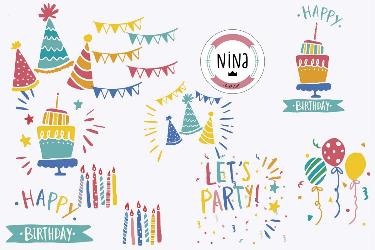 Birthday Party Clip Art, 10 PNG files, Birthday clipart example image 1