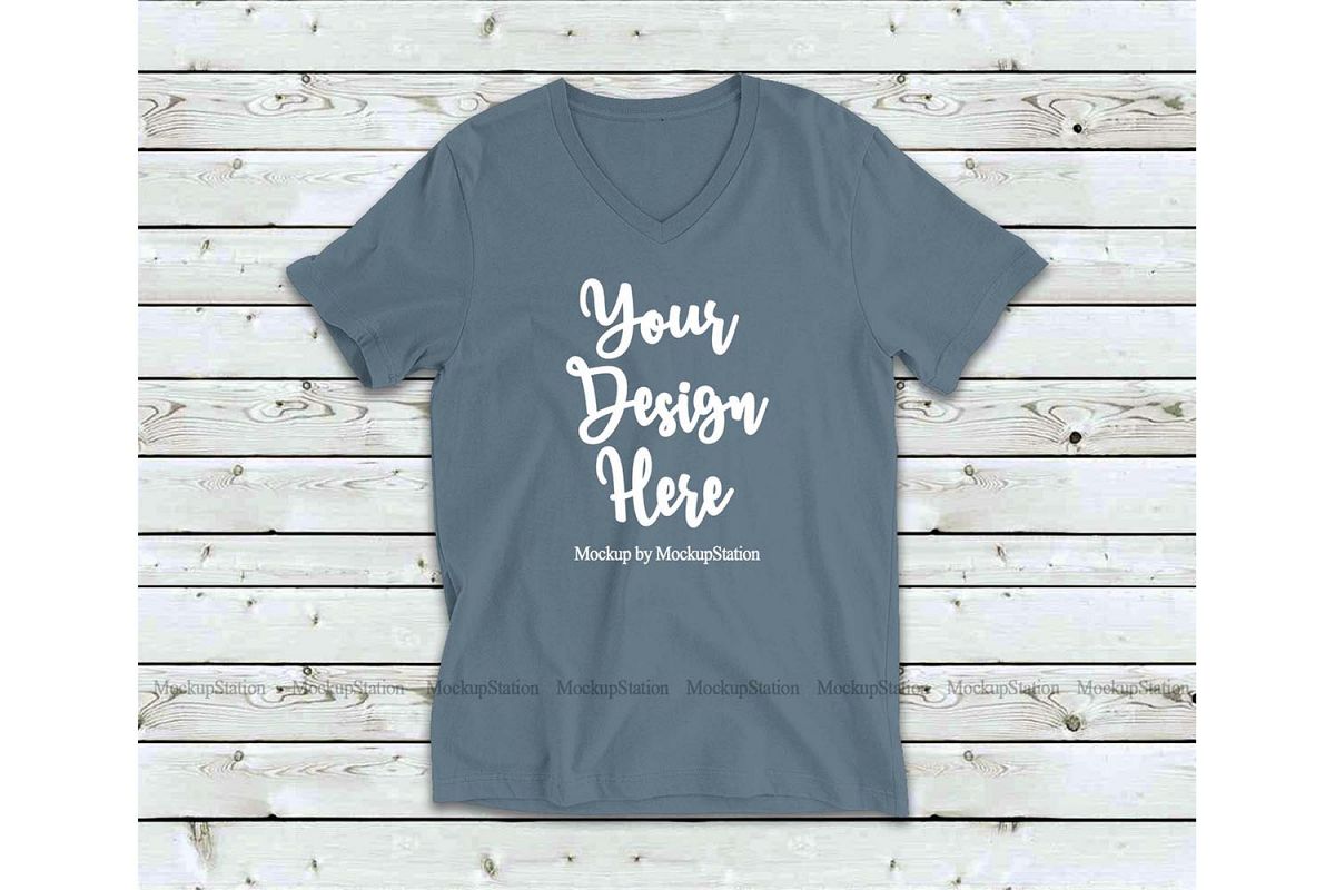 Steel Blue Shirt Mock Up, Bella Canvas 3005 V-Neck Tshirt example image 1
