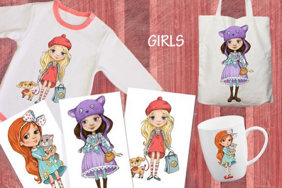 cartoon girls prints example image 1