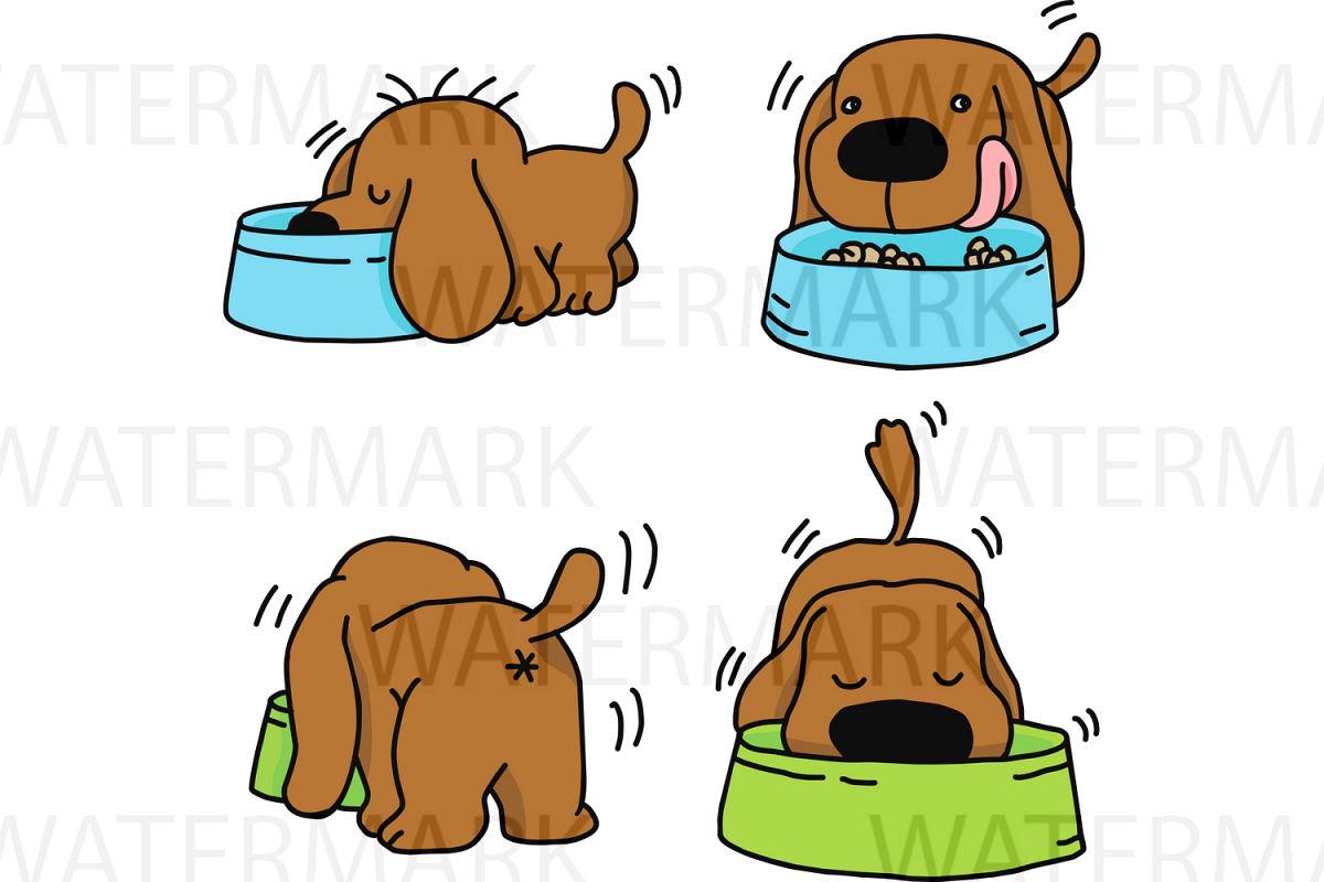 Four Dogs Eating food Color version - SVG/JPG/PNG - Hand Drawing example image 1