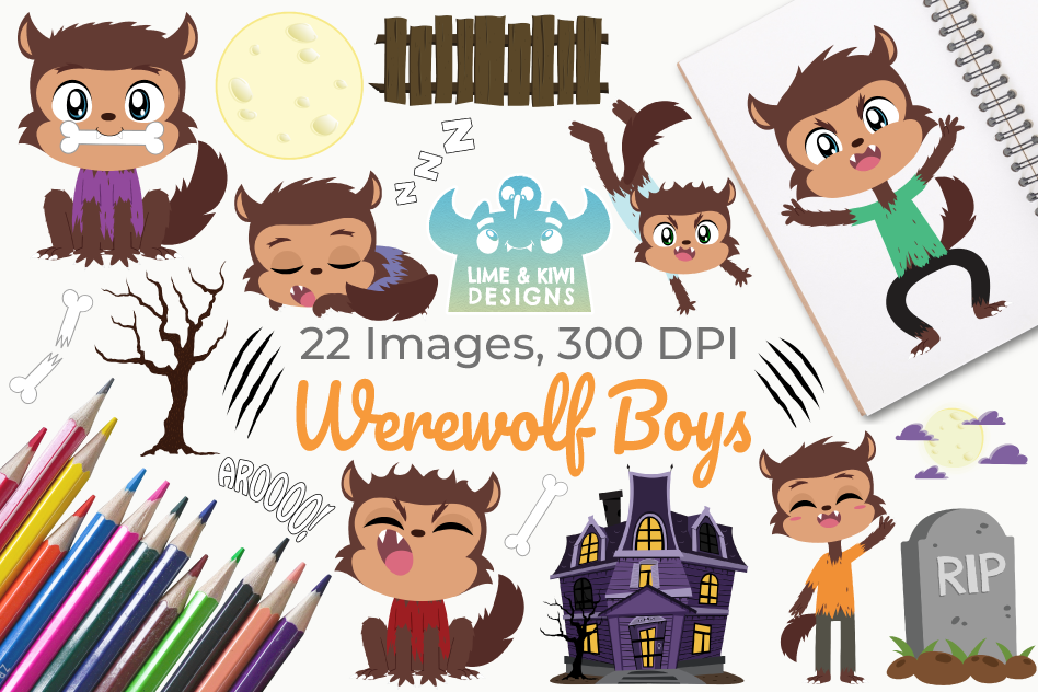 Werewolf Boys Clipart, Instant Download Vector Art example image 1
