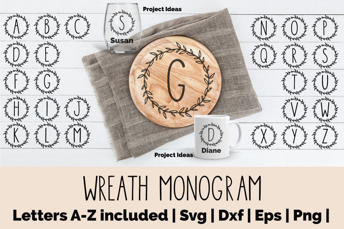 Wreath Monogram Bundle - SVG, EPS, DXF, PNG example image 1
