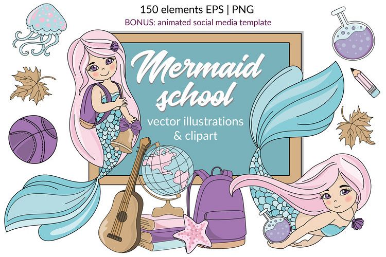 MERMAID SCHOOL Vector Illustration Animation Set example image 1
