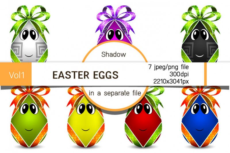 Easter eggs with bows. Egg characters for Easter in png, jpg example image 1