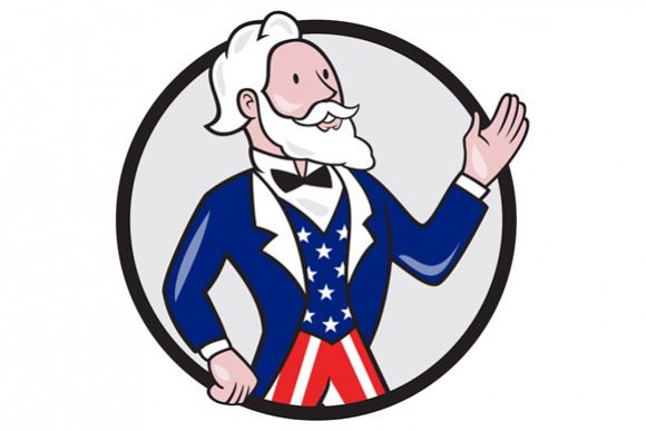 Uncle Sam American Waving Hand Circle Cartoon example image 1