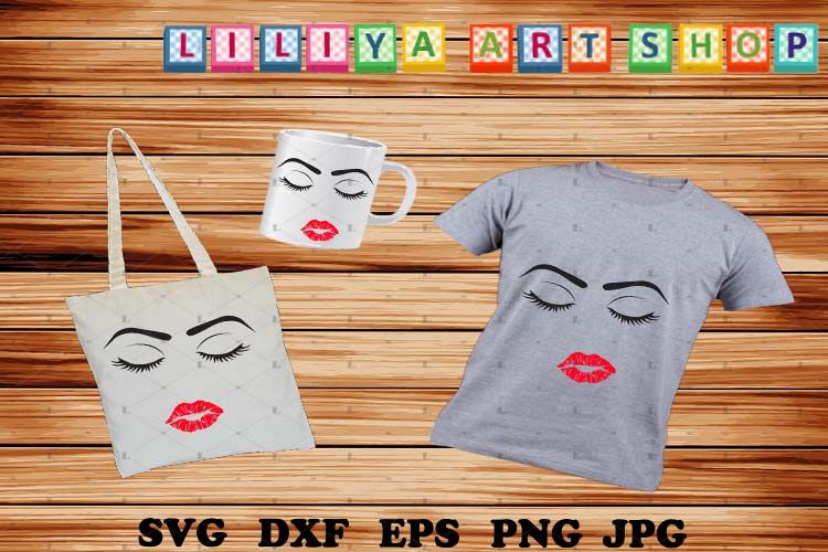 Eyelashes Girl svg,Make up,Wake up,Eyelashes Girl with lips example image 1