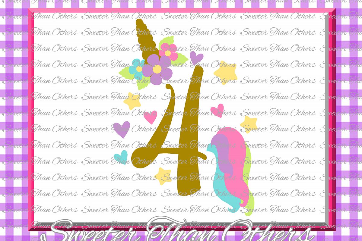 Fourth Birthday SVG, 4th Birthday Unicorn svg example image 1