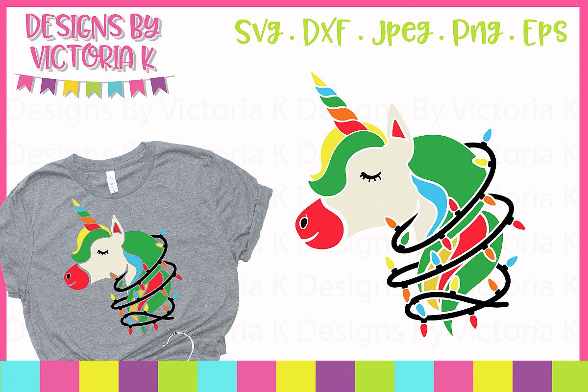Christmas lights unicorn SVG, DXF example image 1