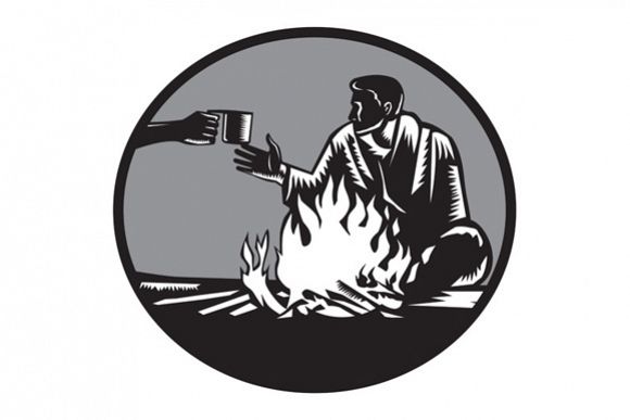 Camper Campfire Cup of Coffee Circle Woodcut example image 1