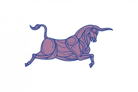 Texas Longhorn Bull Charging Mono Line example image 1