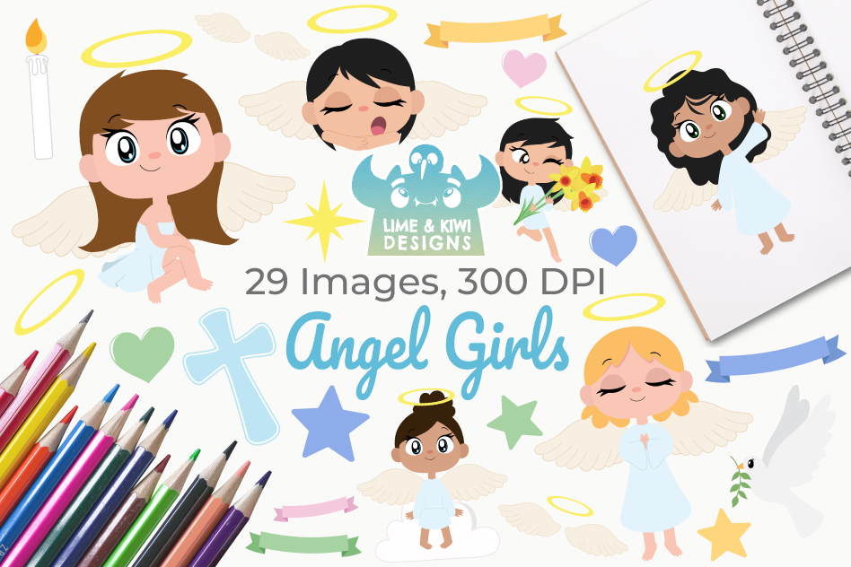 Angel Girls Clipart, Instant Download Vector Art example image 1