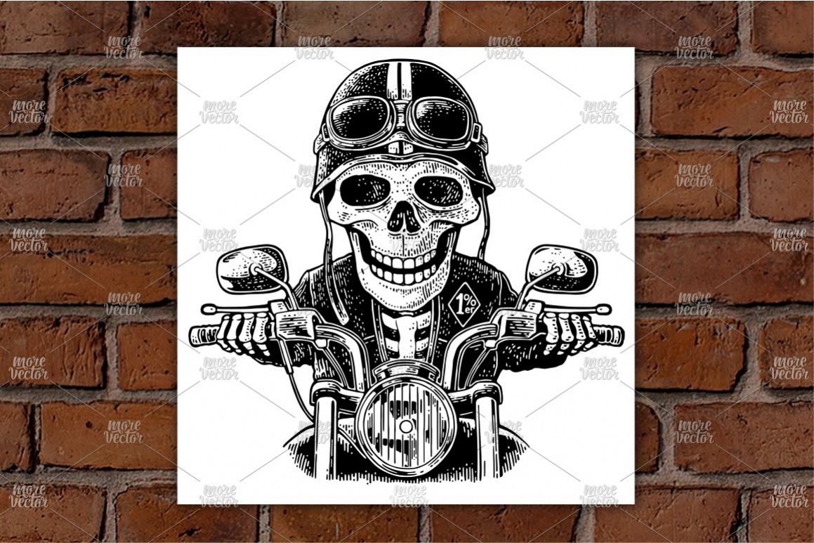 Skeleton driving a motorcycle rides. example image 1