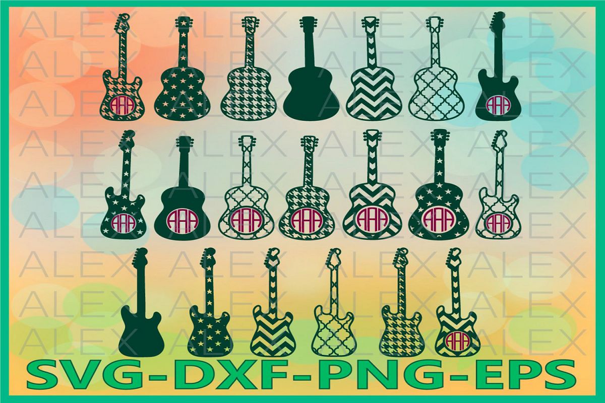 Guitar Svg, Guitar Cricut Cut Files, Guitar Monogram Svg example image 1