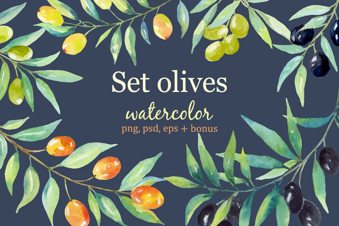 Olive set. Watercolor collection. example image 1