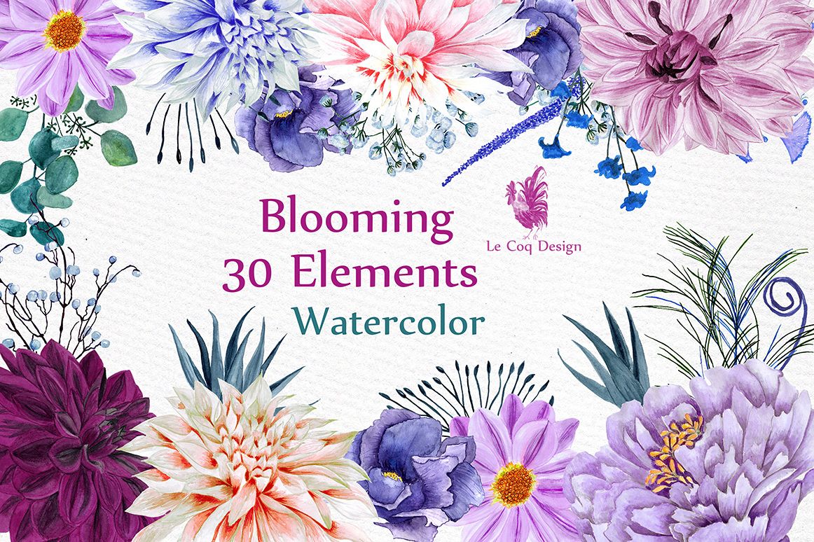 Watercolor flowers clipart example image 1