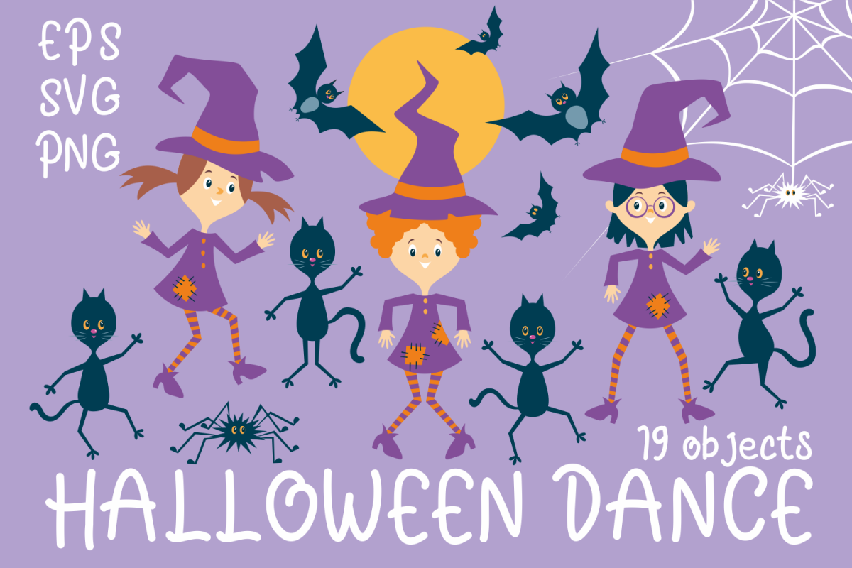 Halloween dance. Funny witches and black cats. example image 1