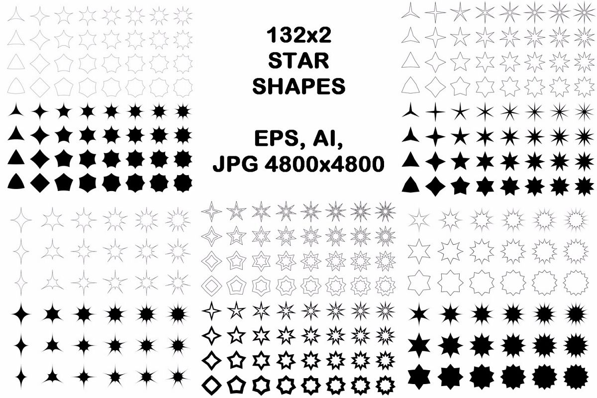 132x2 star shapes (EPS, AI, JPG 4800x4800) example image 1