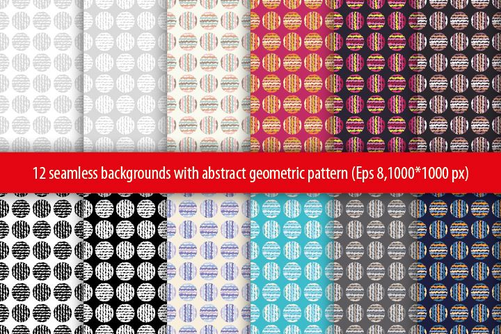 Set of 12 seamless vector backgrounds with abstract geometric pattern. example image 1
