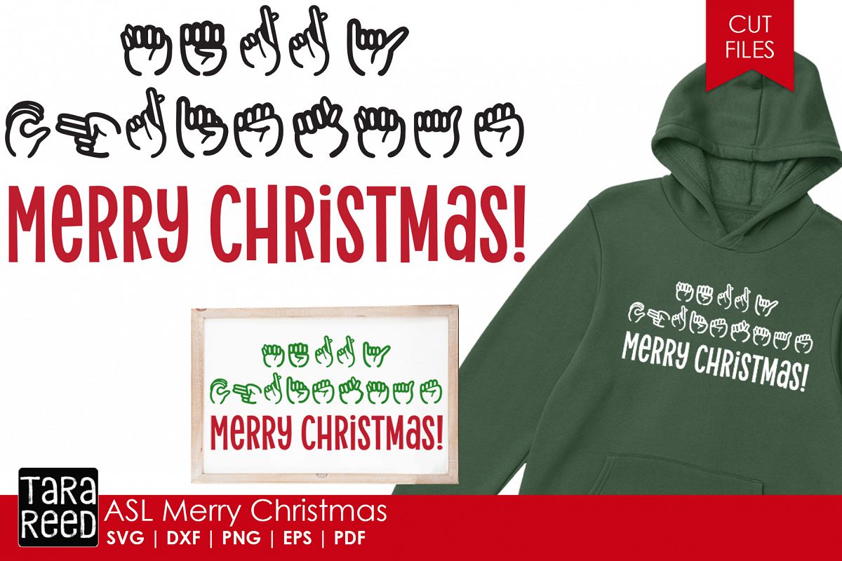 ASL Merry Christmas - Sign Language SVG & Cut Files example image 1