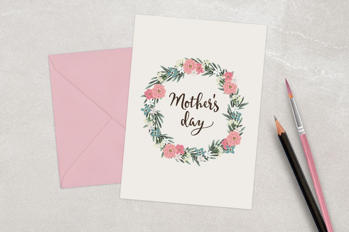 Happy Mother's day card with floral wreath example image 1