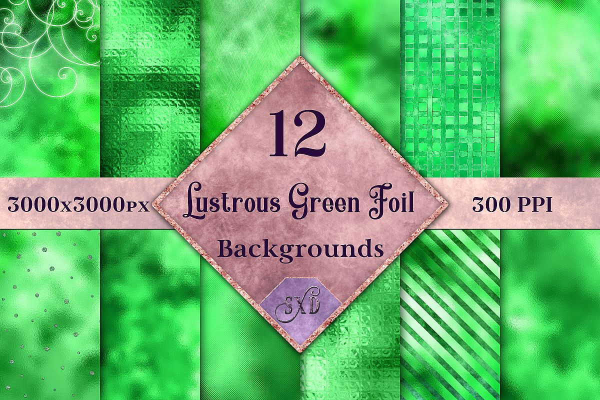 Lustrous Green Foil Backgrounds - 12 Image Textures Set example image 1
