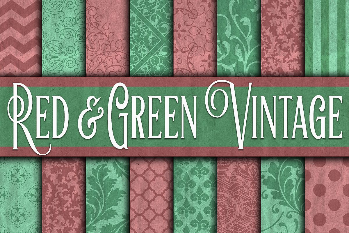 Vintage Red & Green Digital Paper - Christmas Digital Paper example image 1
