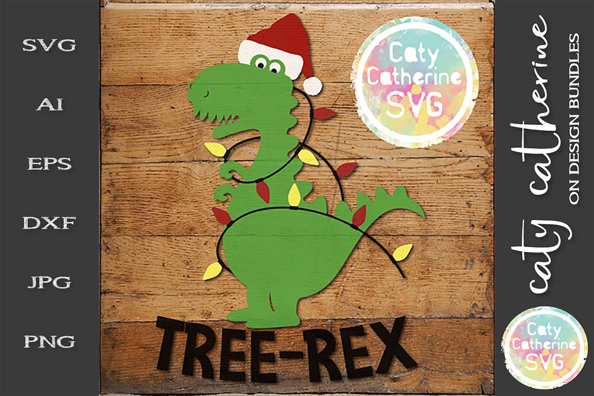 Tree-Rex T-Rex Tyranosaurus Rex Santa Christmas Lights SVG (245054