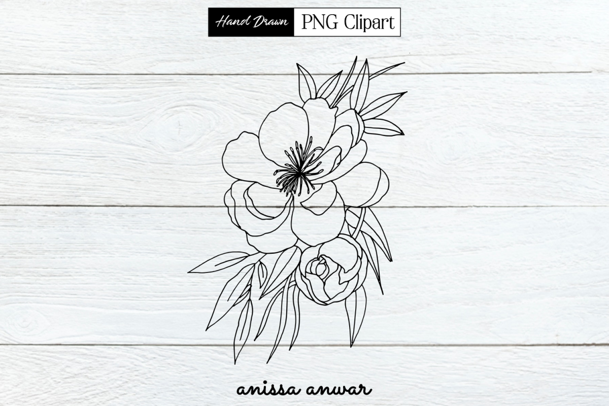 Flower Line Art, Png Clipart, Sublimation Printable example image 1