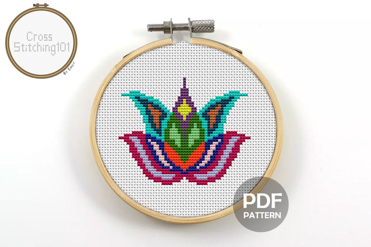 Lotus Flower Cross Stitch Pattern - Instant Download PDF example image 1