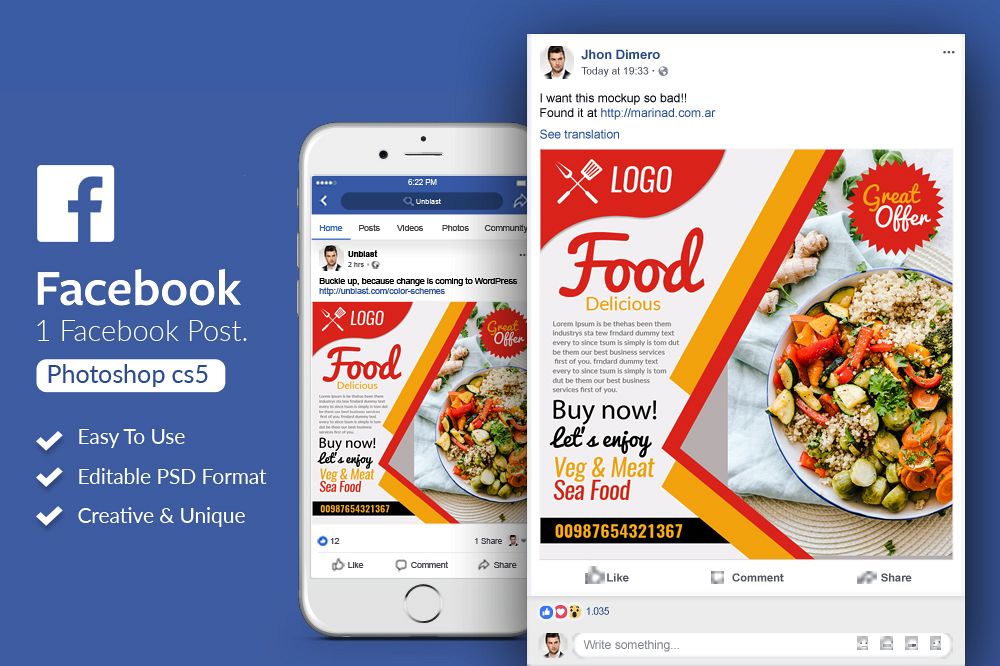 Food Restaurant Facebook Post Banner example image 1